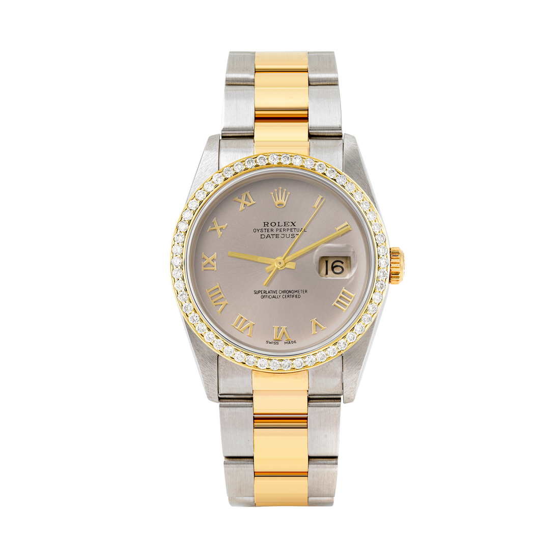 Rolex Datejust 36mm TWO TONE 16233 Slate Dial | Roman Hour Markers | 1ct Diamond Bezel