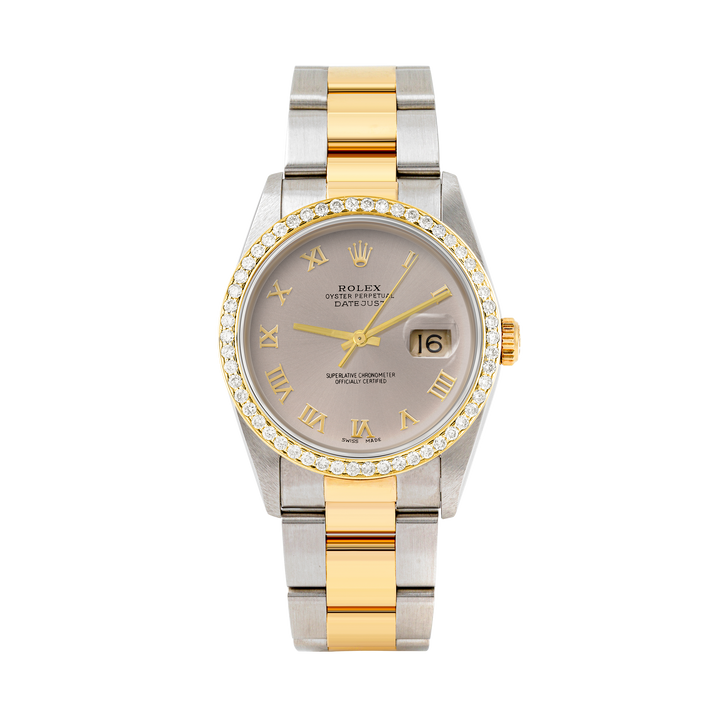 Rolex Datejust 36mm TWO TONE 16233 Slate Dial | Roman Hour Markers | 1ct Diamond Bezel