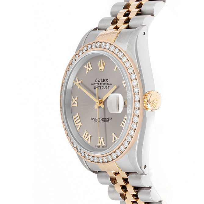 Rolex Datejust 36mm TWO TONE 16233 Slate Dial | Roman Hour Markers | 1.8ct Diamond Bezel