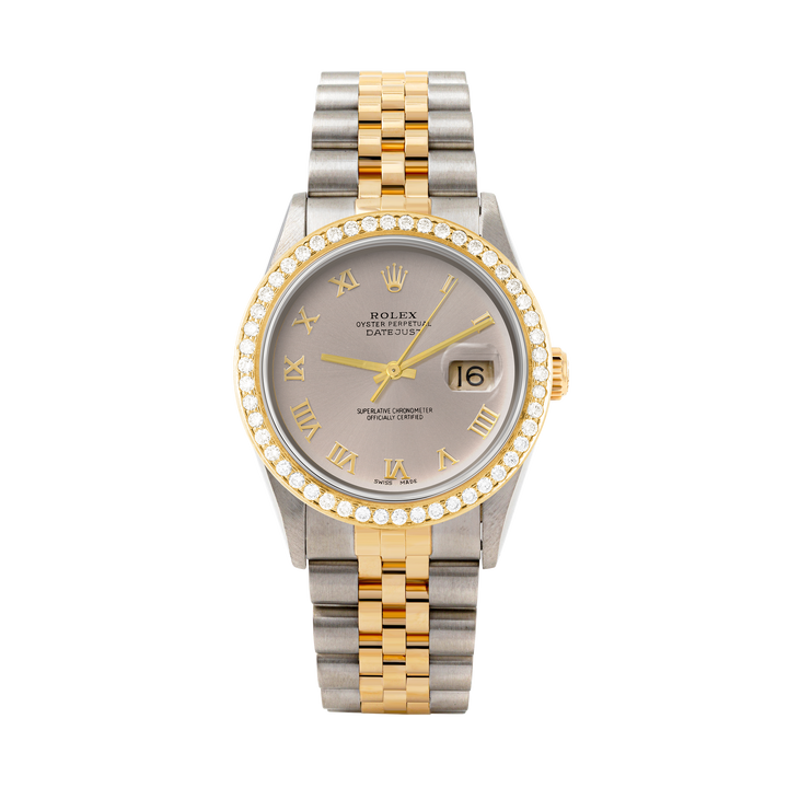 Rolex Datejust 36mm TWO TONE 16233 Slate Dial | Roman Hour Markers | 1.8ct Diamond Bezel