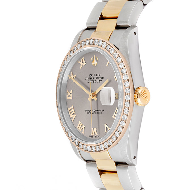 Rolex Datejust 36mm TWO TONE 16233 Slate Dial | Roman Hour Markers | 1.8ct Diamond Bezel