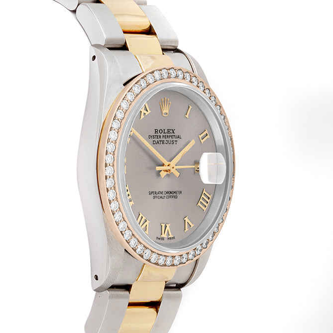 Rolex Datejust 36mm TWO TONE 16233 Slate Dial | Roman Hour Markers | 1.8ct Diamond Bezel