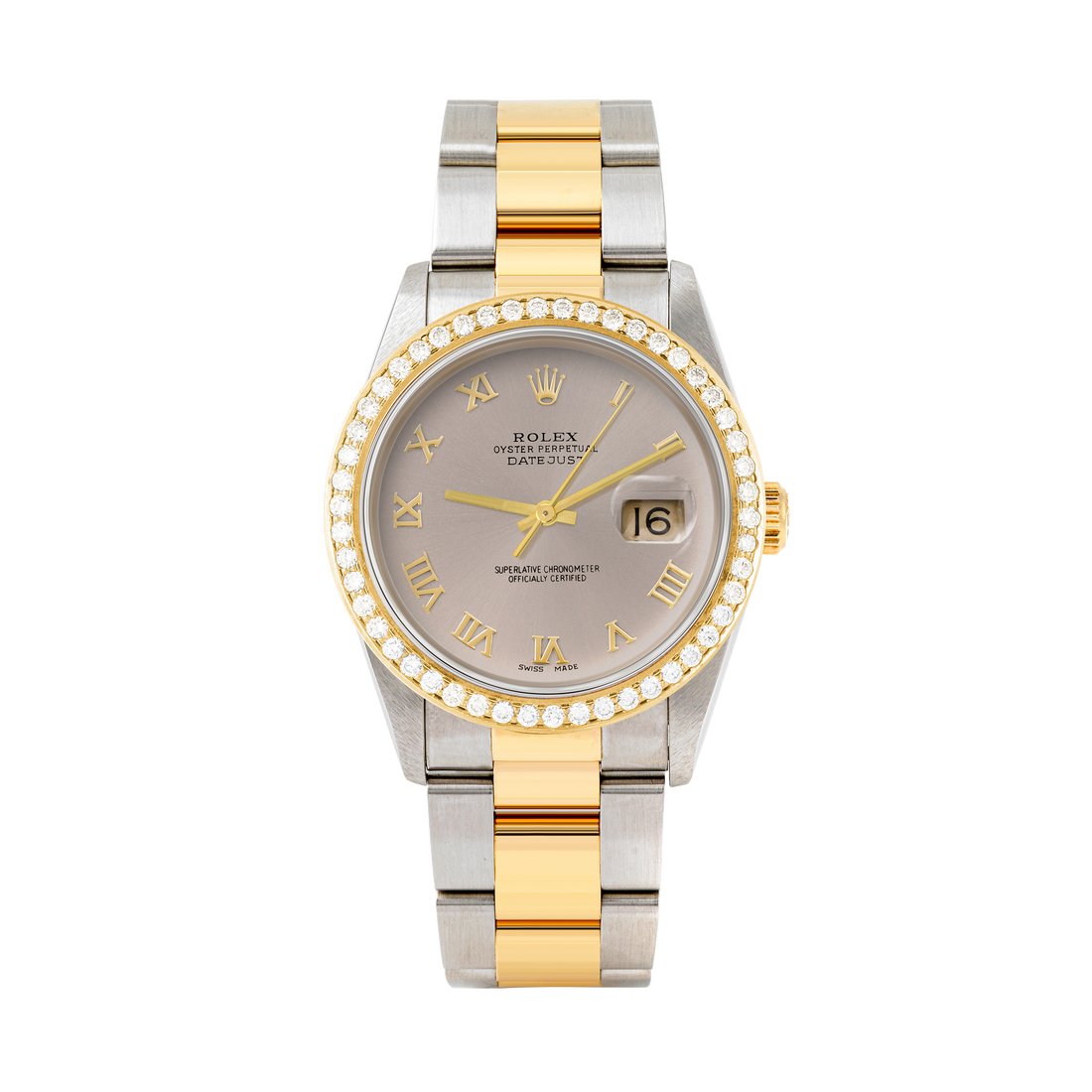 Rolex Datejust 36mm TWO TONE 16233 Slate Dial | Roman Hour Markers | 1.8ct Diamond Bezel