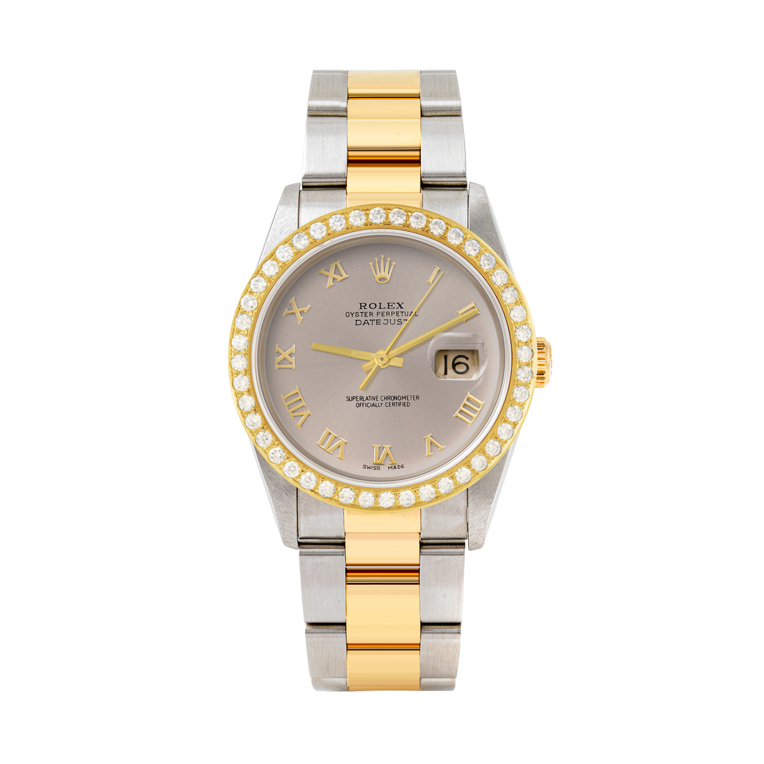Rolex Datejust 36mm TWO TONE 16233  Slate  Dial | Roman Hour Markers | 2ct Diamond Bezel