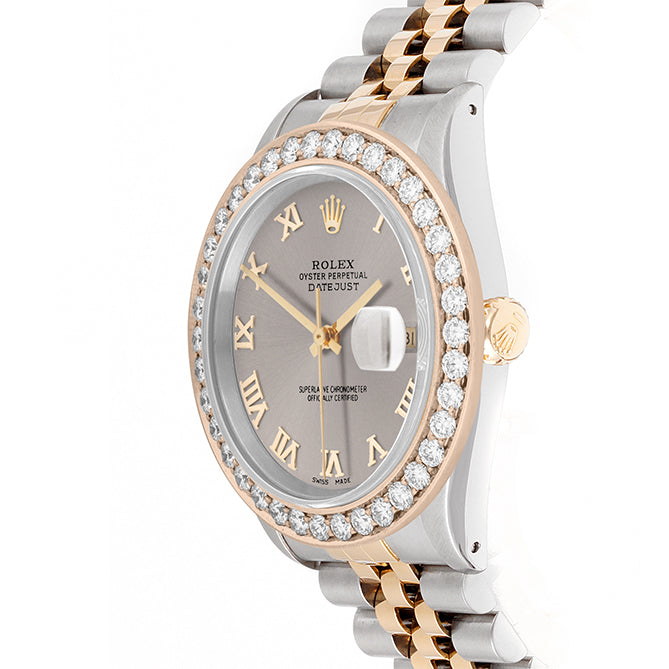 Rolex Datejust 36mm TWO TONE 16233  Slate Dial | Roman Hour Markers | 2.5ct Diamond Bezel