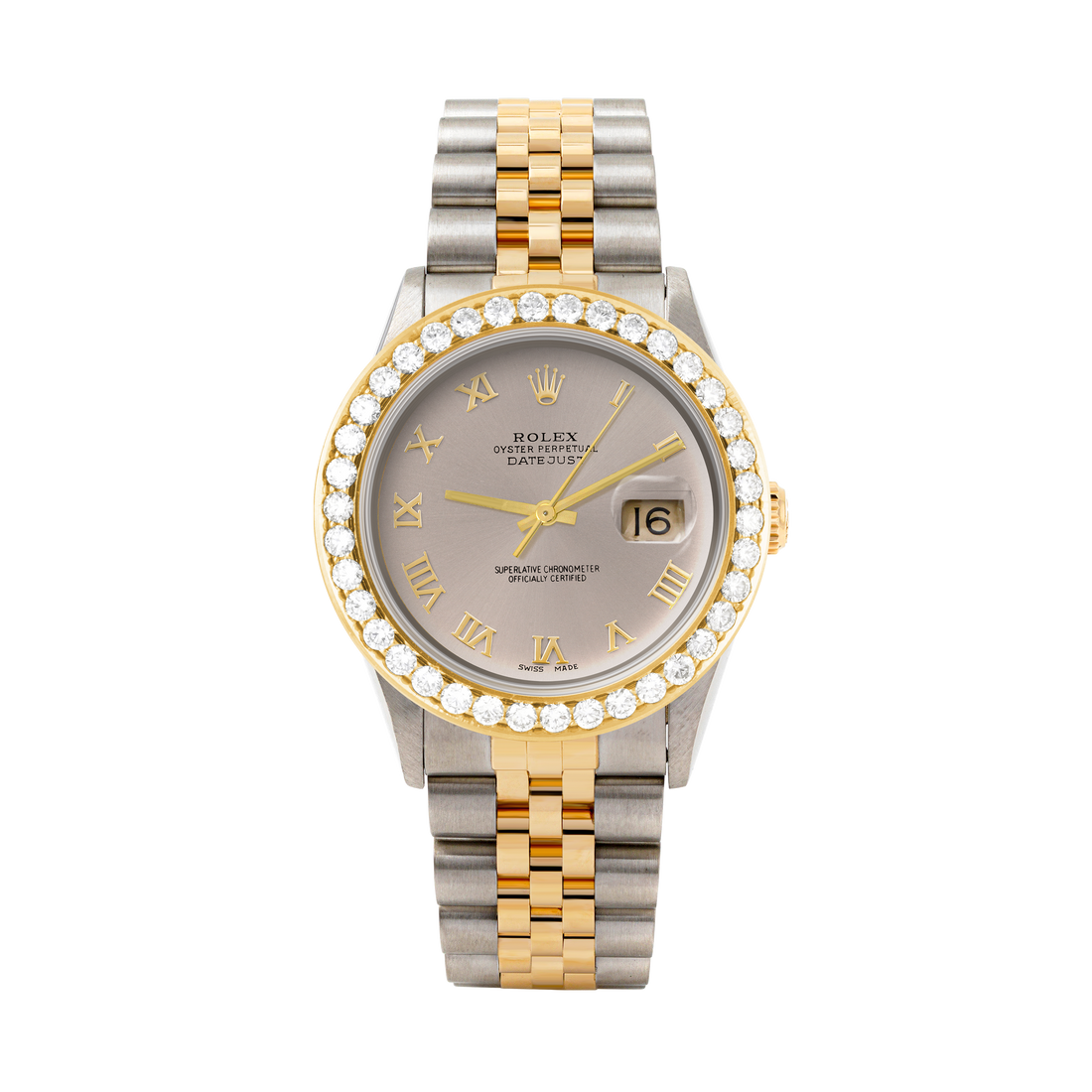 Rolex Datejust 36mm TWO TONE 16233  Slate Dial | Roman Hour Markers | 2.5ct Diamond Bezel