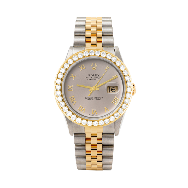 Rolex Datejust 36mm TWO TONE 16233  Slate Dial | Roman Hour Markers | 2.5ct Diamond Bezel