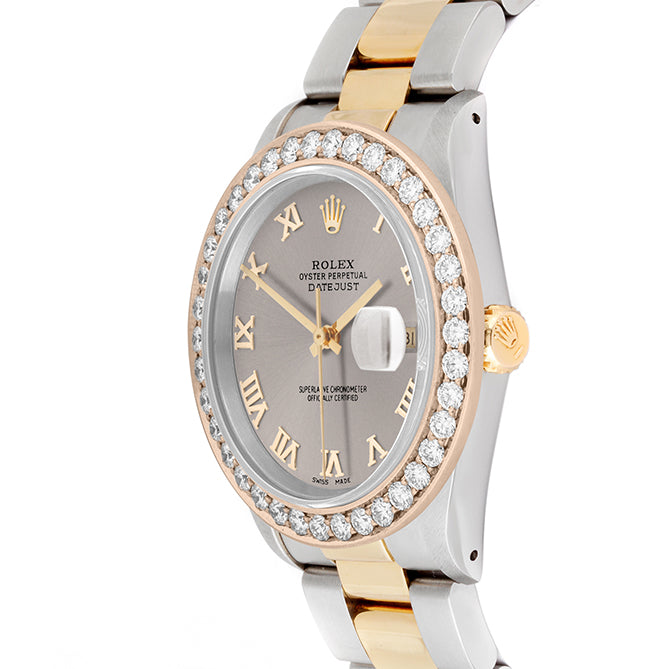 Rolex Datejust 36mm TWO TONE 16233  Slate Dial | Roman Hour Markers | 2.5ct Diamond Bezel