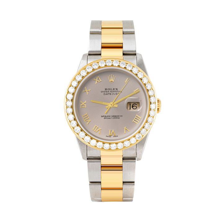Rolex Datejust 36mm TWO TONE 16233  Slate Dial | Roman Hour Markers | 2.5ct Diamond Bezel