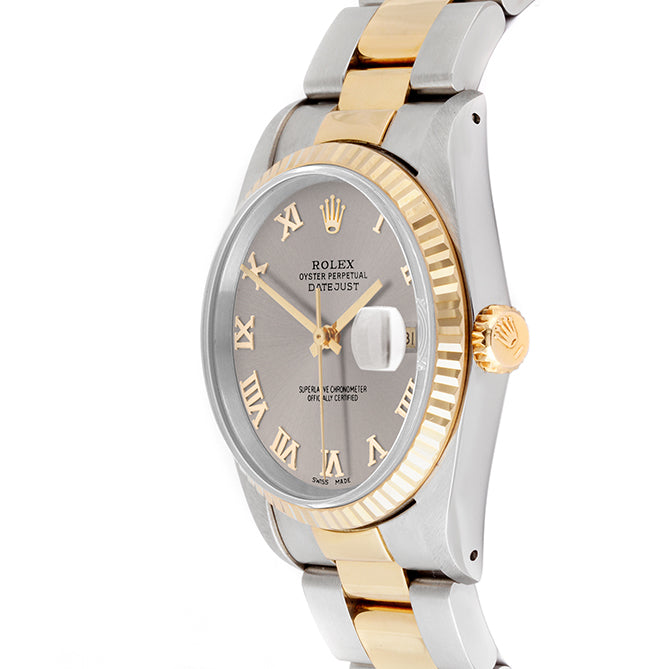 Rolex Datejust 36mm TWO TONE 16233 Slate Dial | Roman Hour Markers | Fluted Bezel