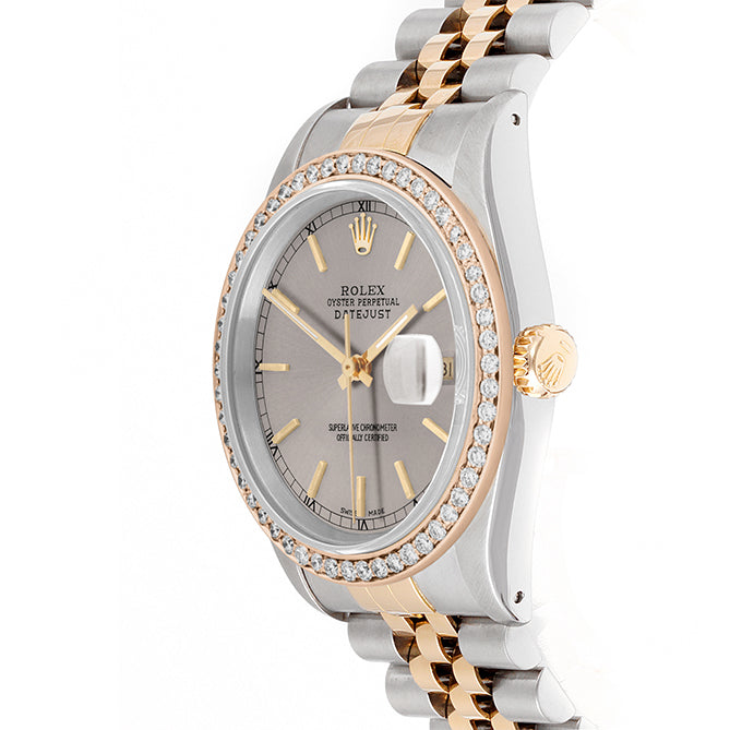 Rolex Datejust 36mm TWO TONE 16233 Slate Dial | Stick Hour Markers | 1ct Diamond Bezel