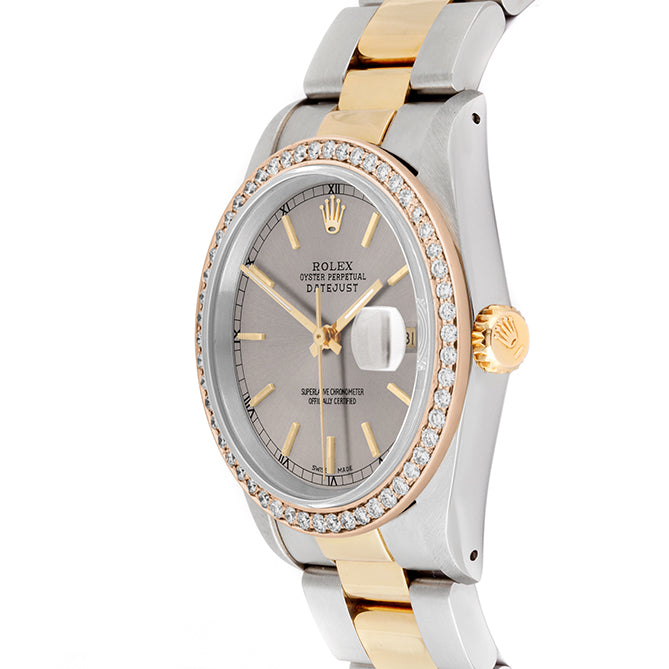 Rolex Datejust 36mm TWO TONE 16233 Slate Dial | 6&9 Diamond Hour Markers | 2.5ct Diamond Bezel