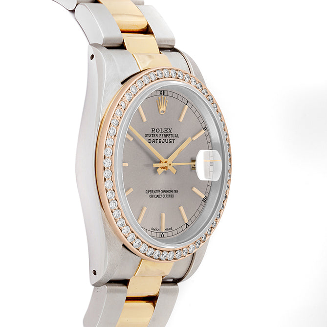 Rolex Datejust 36mm TWO TONE 16233 Slate Dial | Stick Hour Markers | 1ct Diamond Bezel