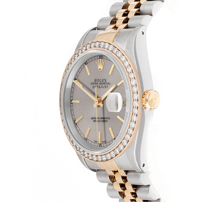 Rolex Datejust 36mm TWO TONE 16233 Slate Dial | Stick Hour Markers | 1.8ct Diamond Bezel