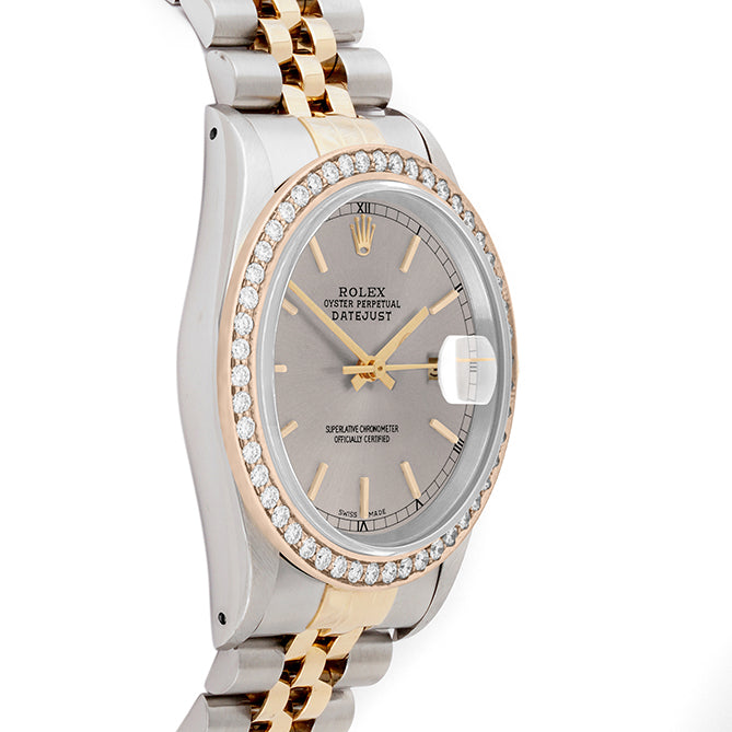 Rolex Datejust 36mm TWO TONE 16233 Slate Dial | Stick Hour Markers | 1.8ct Diamond Bezel