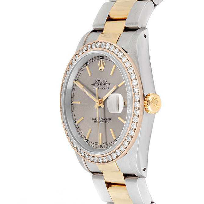 Rolex Datejust 36mm TWO TONE 16233 Slate Dial | Stick Hour Markers | 1.8ct Diamond Bezel