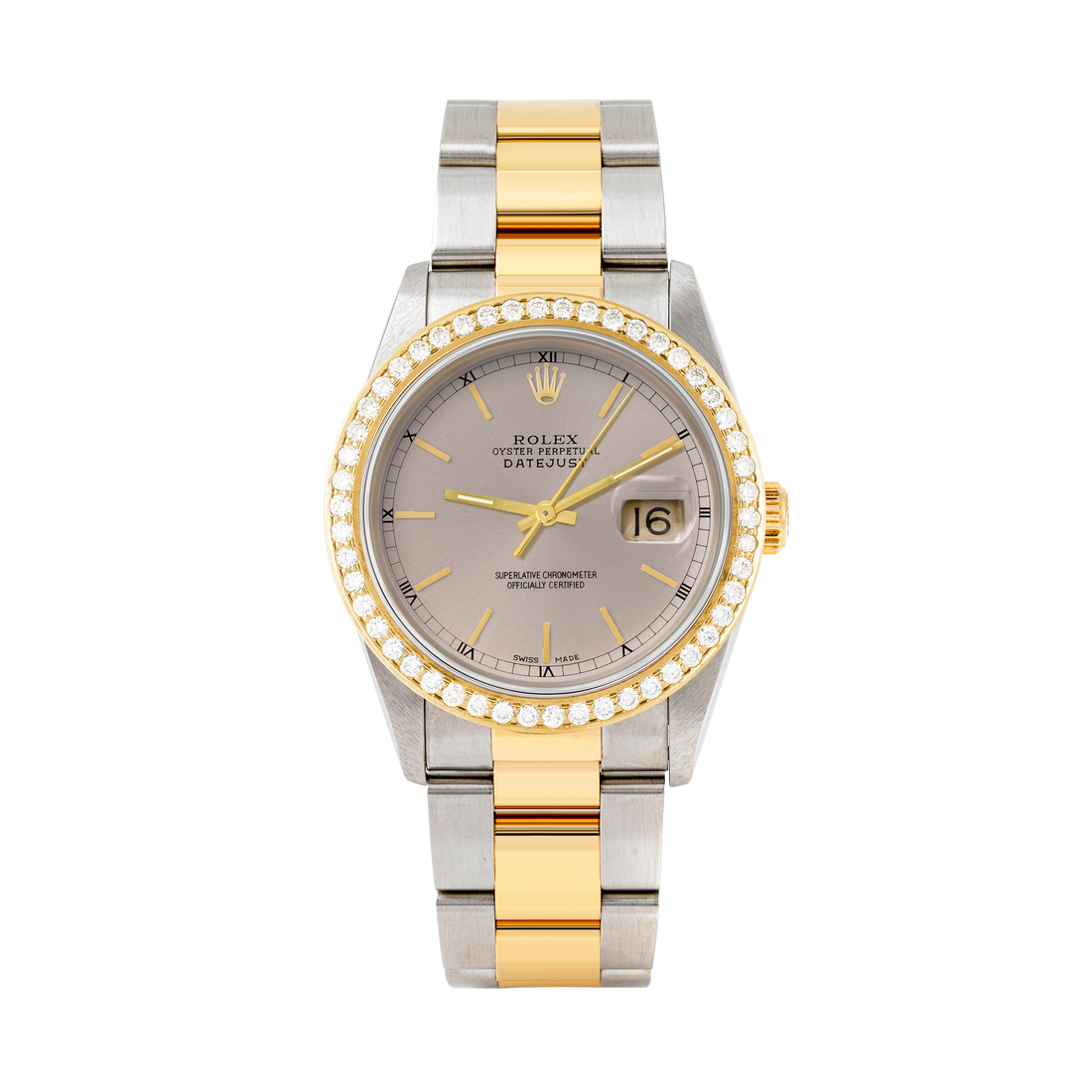 Rolex Datejust 36mm TWO TONE 16233 Slate Dial | Stick Hour Markers | 1.8ct Diamond Bezel