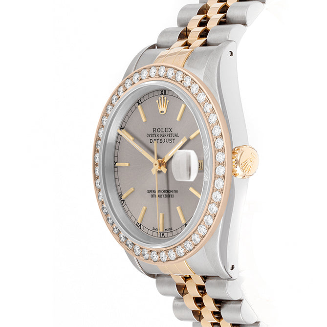 Rolex Datejust 36mm TWO TONE 16233 Slate Dial | Stick Hour Markers | 2ct Diamond Bezel