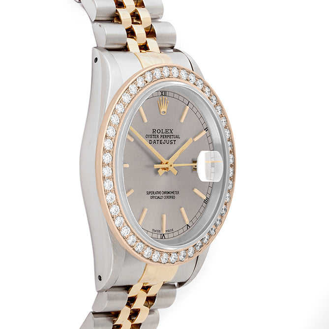 Rolex Datejust 36mm TWO TONE 16233 Slate Dial | Stick Hour Markers | 2ct Diamond Bezel