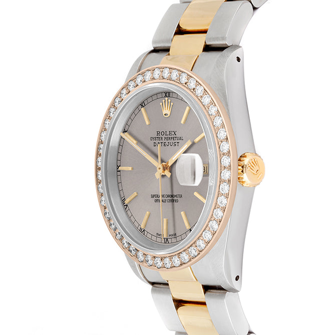 Rolex Datejust 36mm TWO TONE 16233 Slate Dial | Stick Hour Markers | 2ct Diamond Bezel