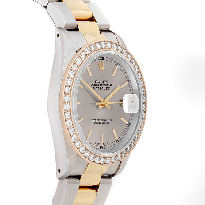 Rolex Datejust 36mm TWO TONE 16233 Slate Dial | Stick Hour Markers | 2ct Diamond Bezel