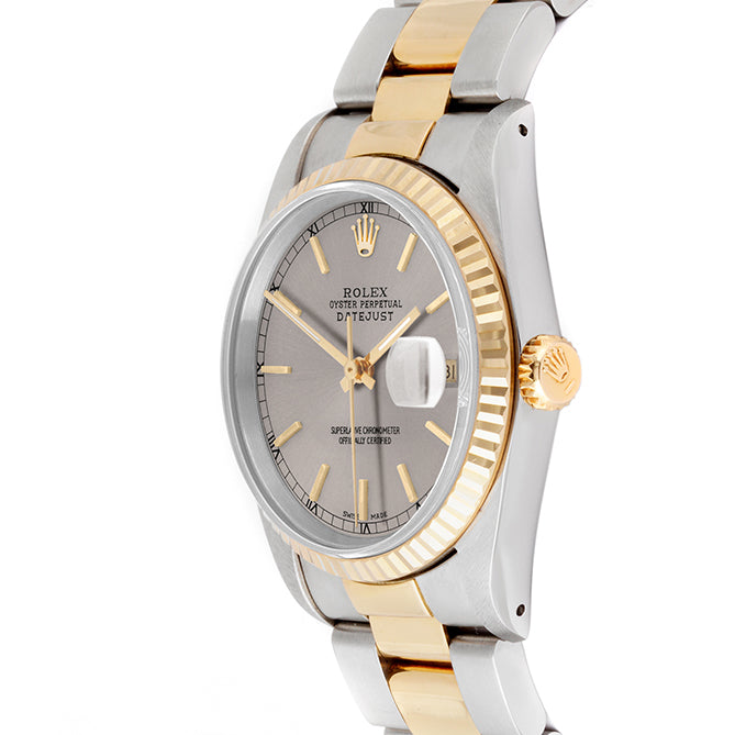 Rolex Datejust 36mm TWO TONE 16233 Slate Dial | Stick  Hour Markers | Fluted Bezel