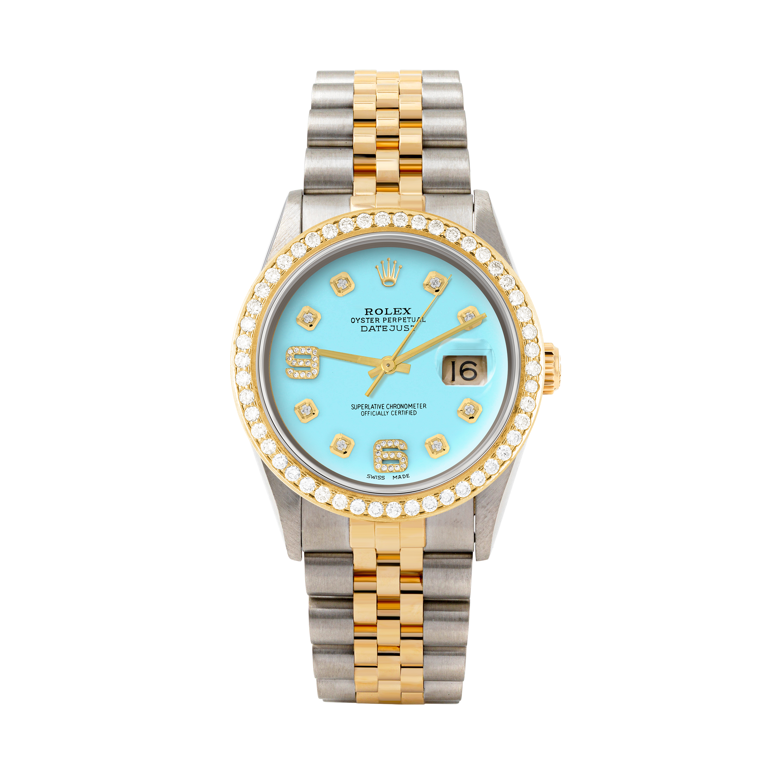 Rolex Datejust 36mm TWO TONE 16233 Tiffany Blue Dial | 6&9 Diamond Hour Markers | 1.8ct Diamond Bezel