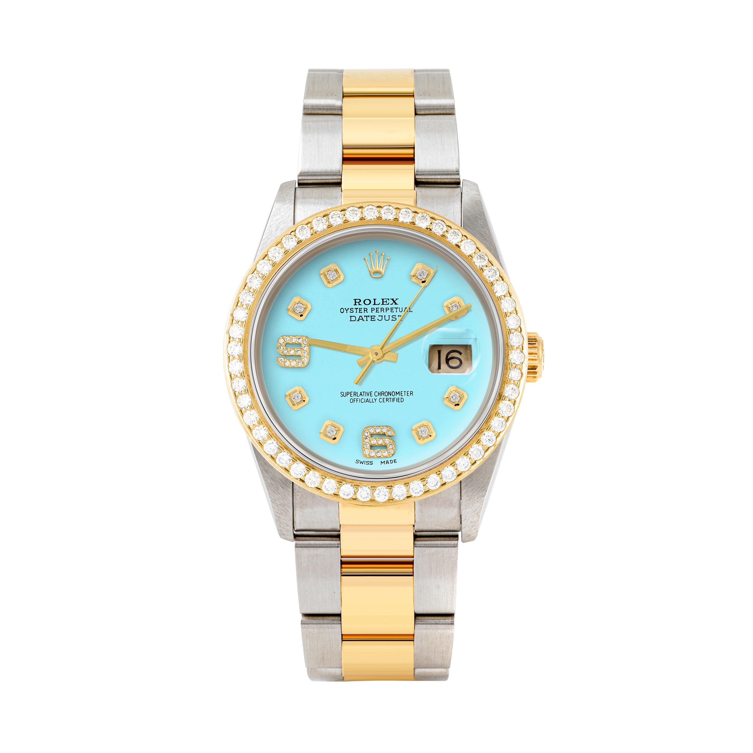Rolex Datejust 36mm TWO TONE 16233 Tiffany Blue Dial | 6&9 Diamond Hour Markers | 1.8ct Diamond Bezel