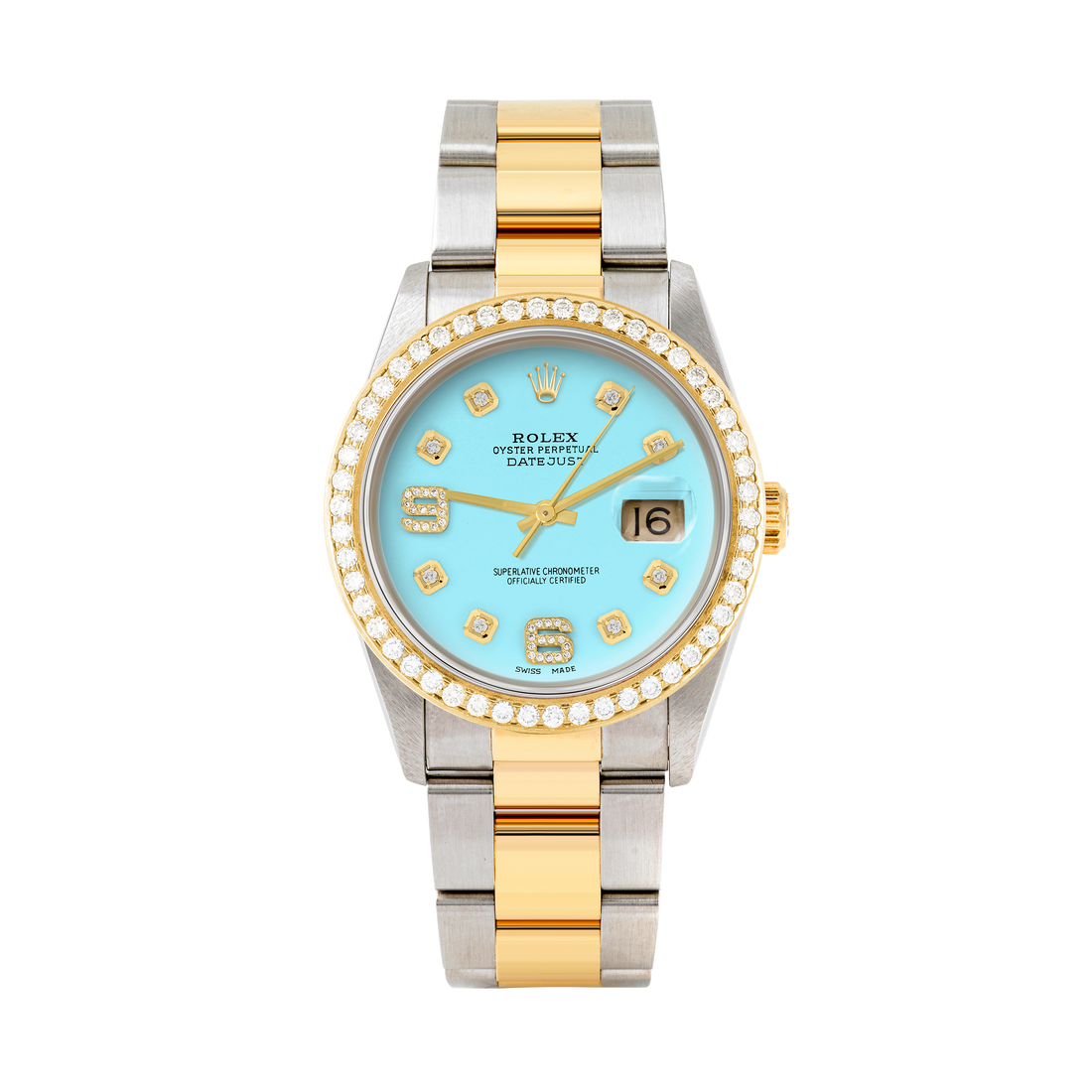 Rolex Datejust 36mm TWO TONE 16233 Tiffany Blue Dial | 6&9 Diamond Hour Markers | 1.8ct Diamond Bezel