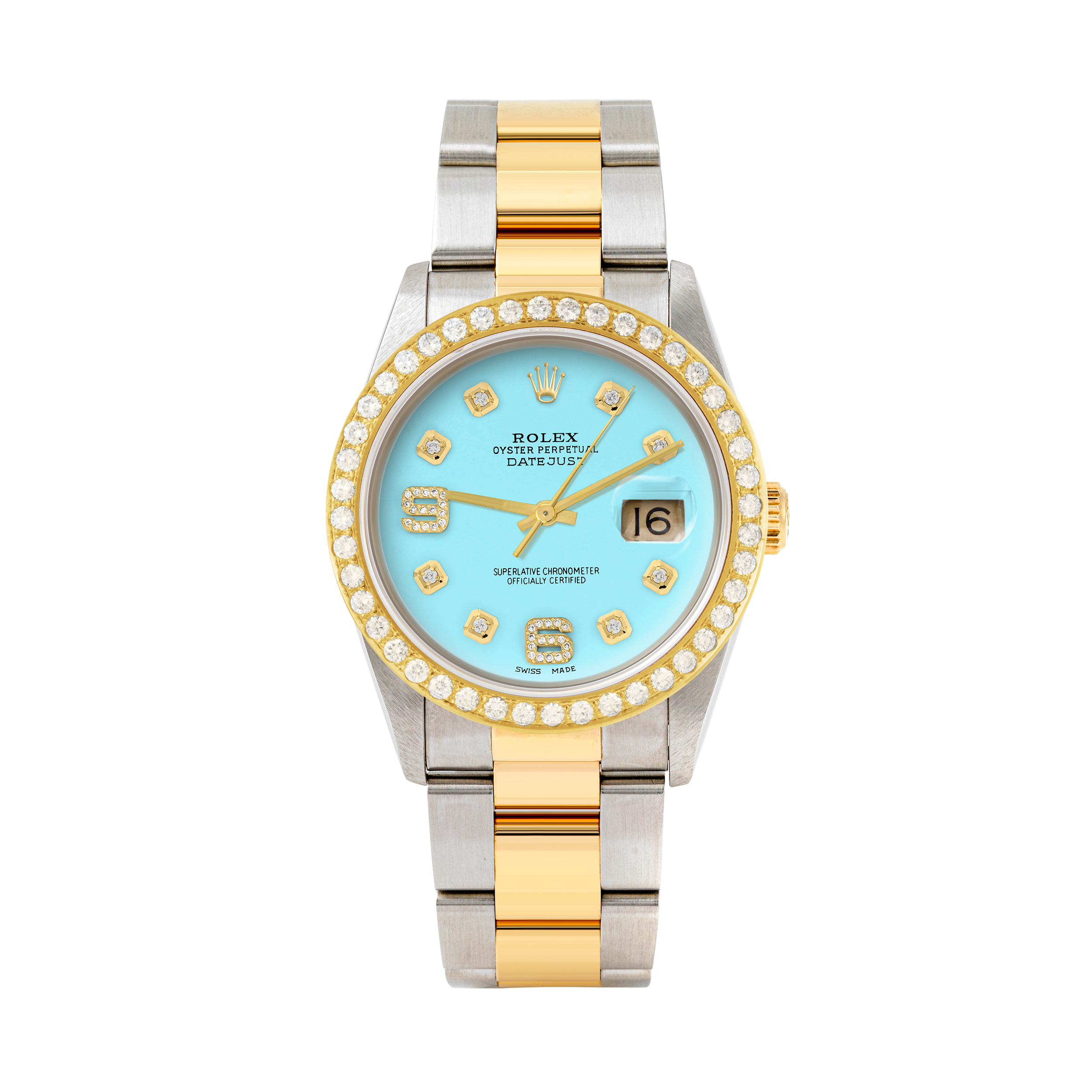 Rolex Datejust 36mm TWO TONE 16233 Tiffany Blue  Dial |  6&9 Diamond  Hour Markers | 2ct Diamond Bezel