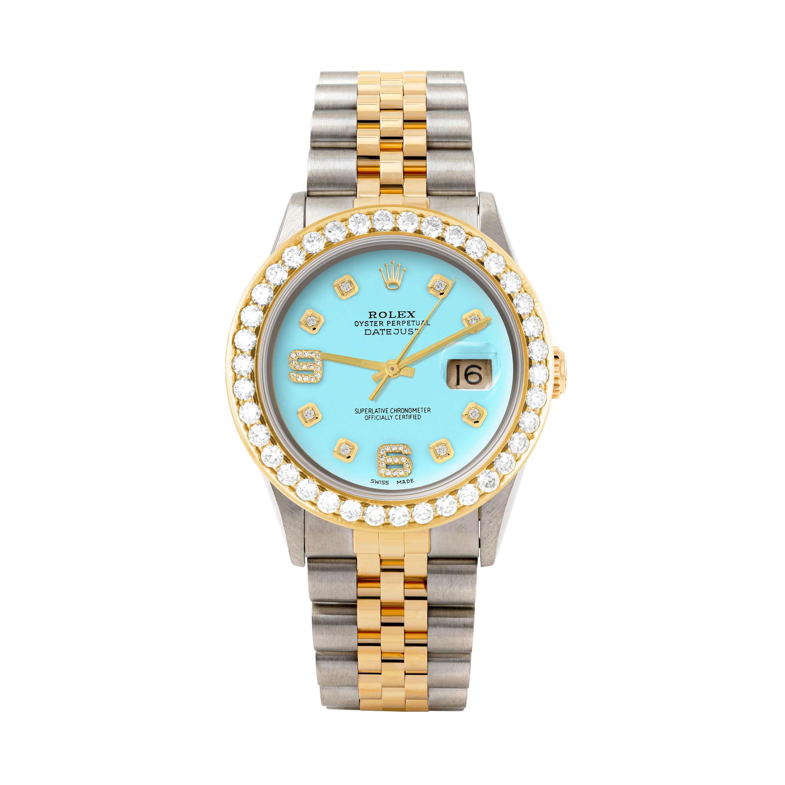 Rolex Datejust 36mm TWO TONE 16233 Tiffany Blue  Dial | 6&9 Diamond Hour Markers | 2.5ct Diamond Bezel