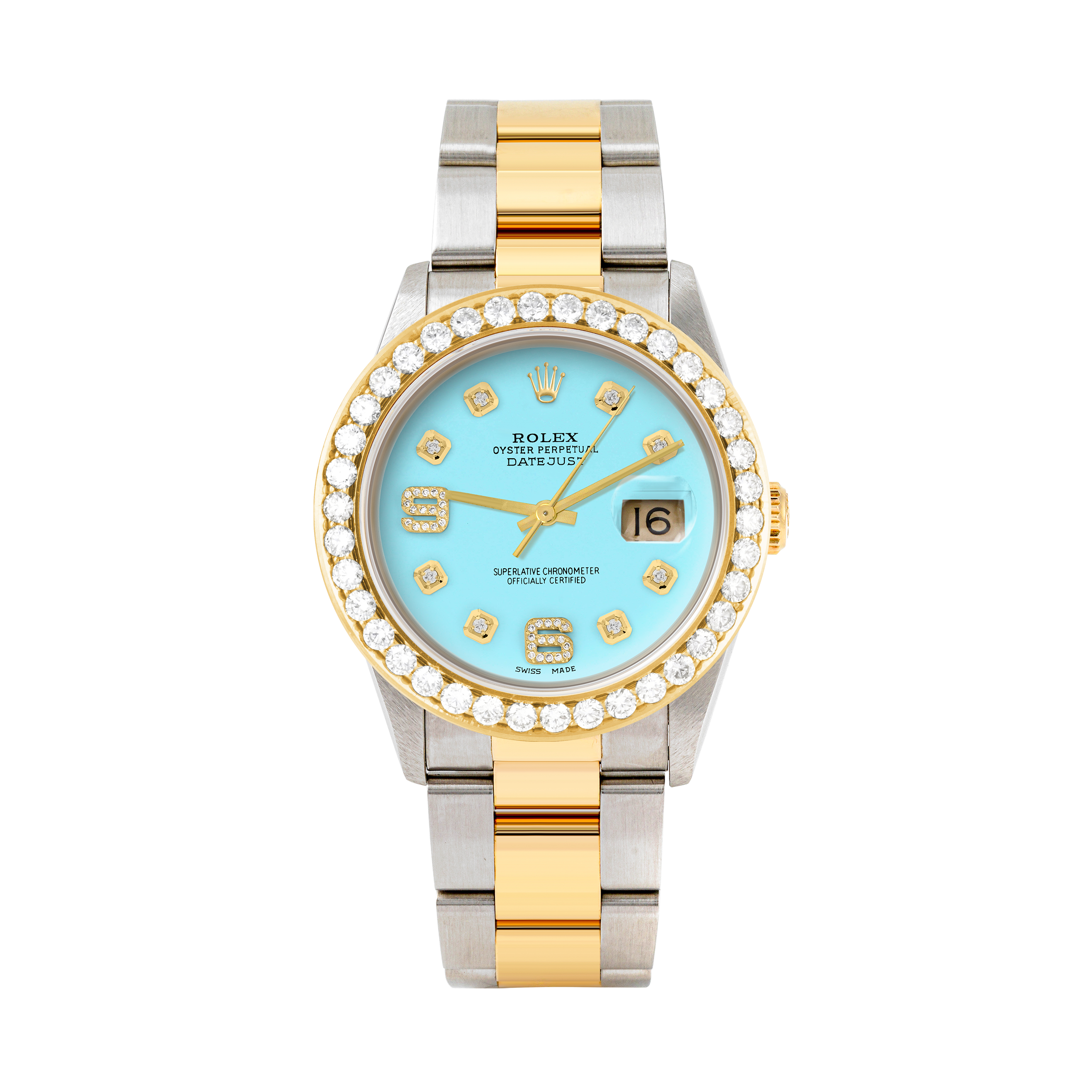 Rolex Datejust 36mm TWO TONE 16233 Tiffany Blue Dial | 6&9 Diamond Hour Markers | 2.5ct Diamond Bezel