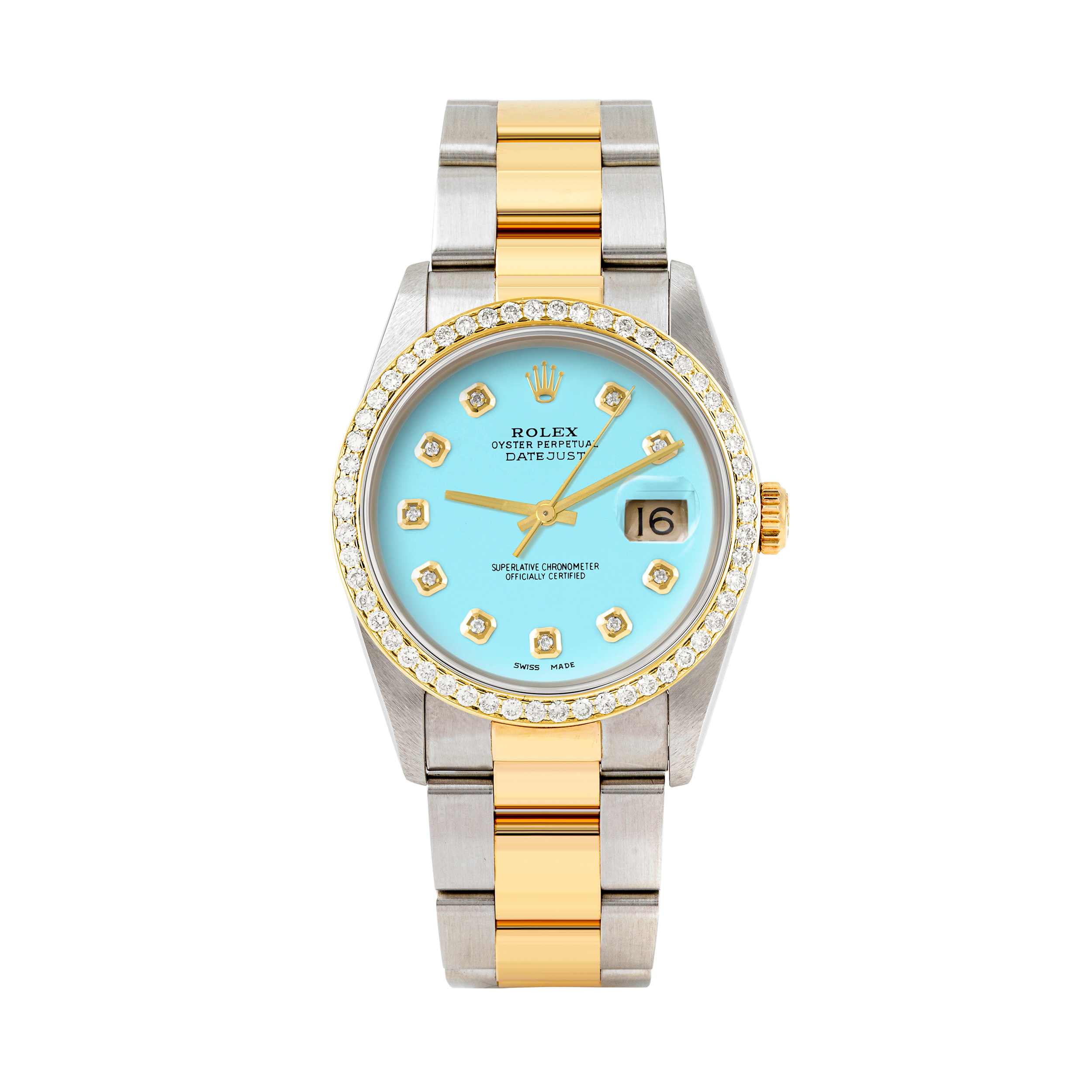 Rolex Datejust 36mm TWO TONE 16233 Tiffany Blue Dial |  Diamond Hour Markers | 1ct Diamond Bezel