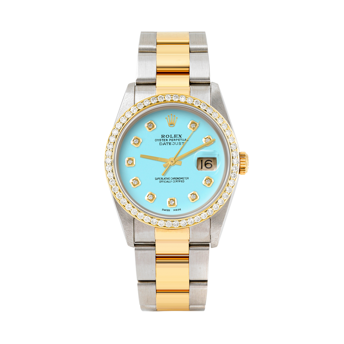 Rolex Datejust 36mm TWO TONE 16233 Tiffany Blue Dial |  Diamond Hour Markers | 1ct Diamond Bezel
