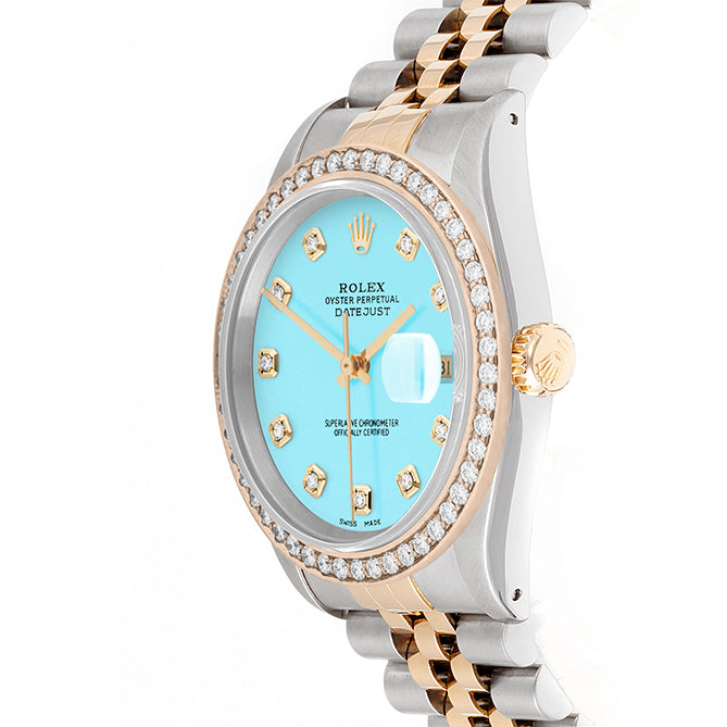 Rolex Datejust 36mm TWO TONE 16233 Tiffany Blue Dial | Diamond  Hour Markers | 1.8ct Diamond Bezel