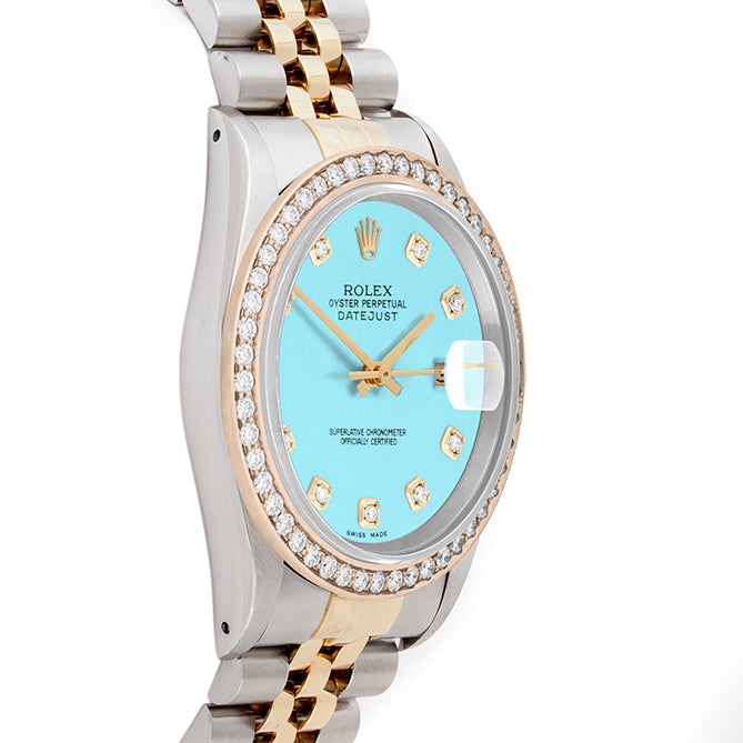 Rolex Datejust 36mm TWO TONE 16233 Tiffany Blue Dial | Diamond  Hour Markers | 1.8ct Diamond Bezel