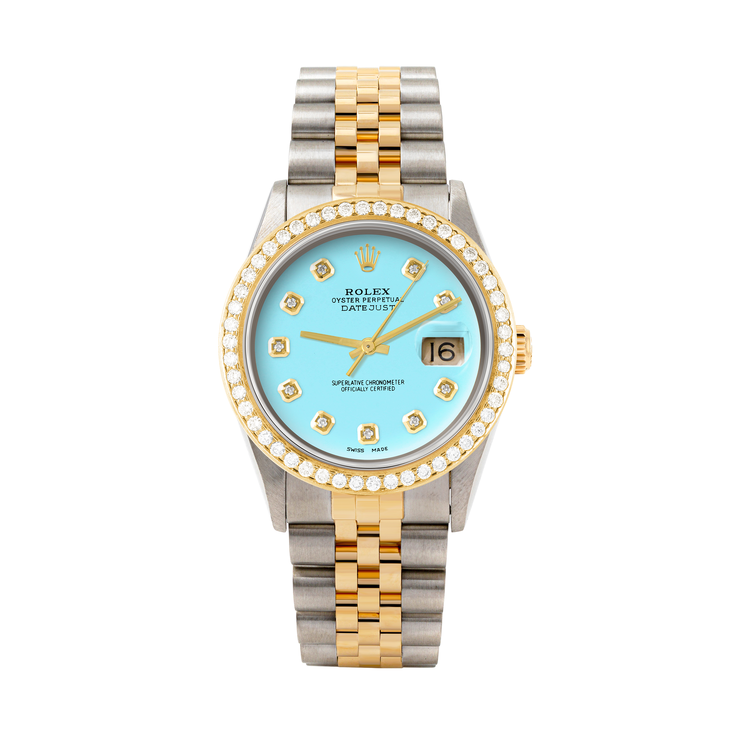 Rolex Datejust 36mm TWO TONE 16233 Tiffany Blue Dial | Diamond  Hour Markers | 1.8ct Diamond Bezel
