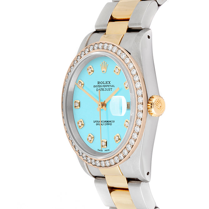 Rolex Datejust 36mm TWO TONE 16233 Tiffany Blue Dial | Diamond  Hour Markers | 1.8ct Diamond Bezel