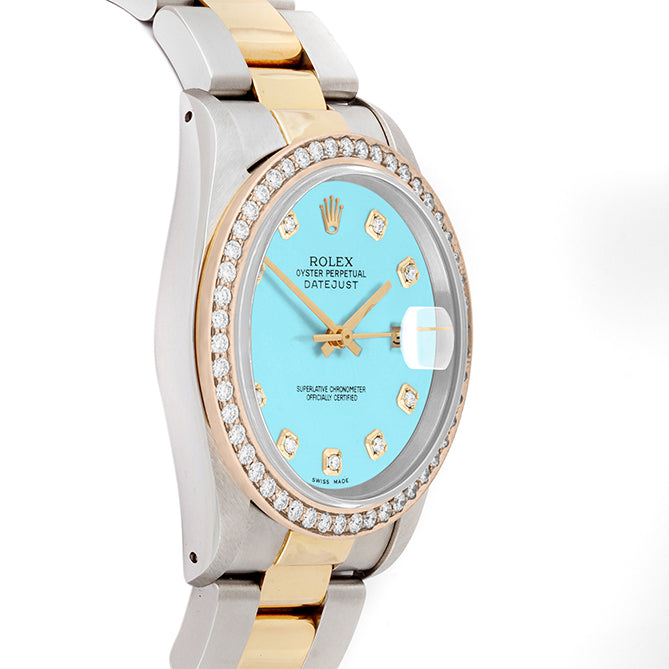 Rolex Datejust 36mm TWO TONE 16233 Tiffany Blue Dial | Diamond  Hour Markers | 1.8ct Diamond Bezel