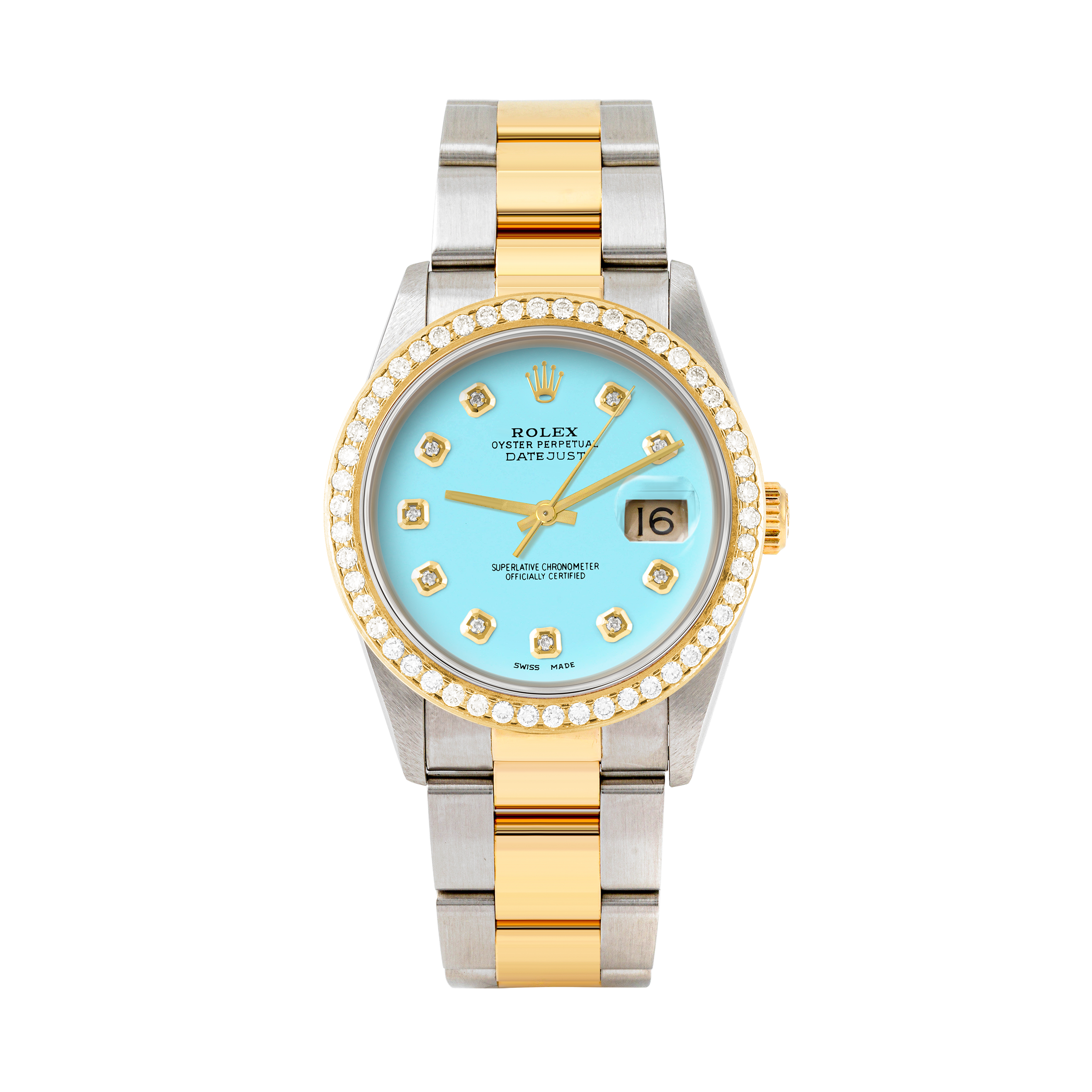 Rolex Datejust 36mm TWO TONE 16233 Tiffany Blue Dial | Diamond  Hour Markers | 1.8ct Diamond Bezel