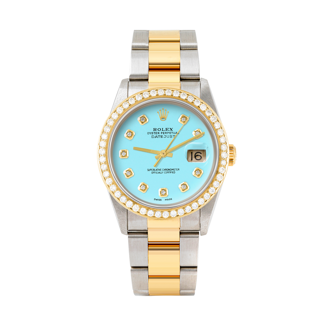 Rolex Datejust 36mm TWO TONE 16233 Tiffany Blue Dial | Diamond  Hour Markers | 1.8ct Diamond Bezel