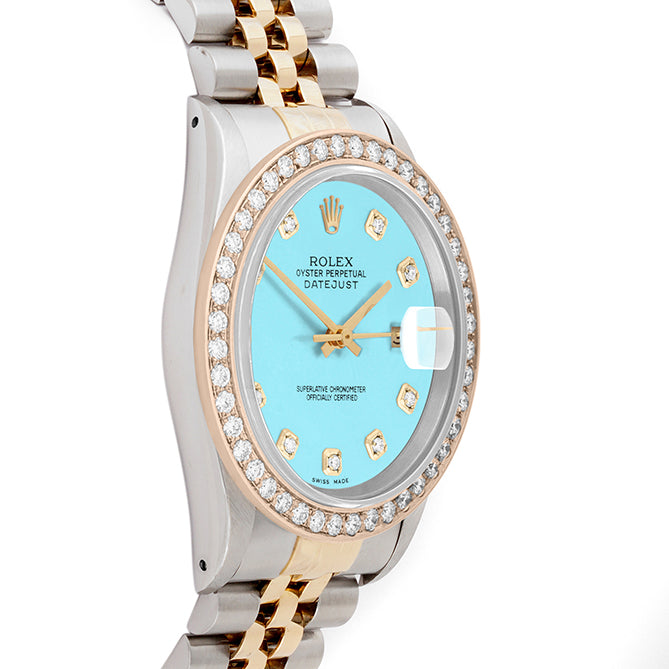 Rolex Datejust 36mm TWO TONE 16233 Tiffany Blue  Dial | Diamond Hour Markers | 2ct Diamond Bezel