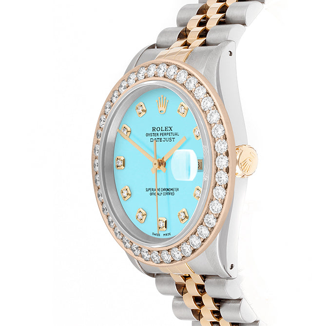 Rolex Datejust 36mm TWO TONE 16233 Tiffany Blue  Dial | Diamond Hour Markers | 2.5ct Diamond Bezel
