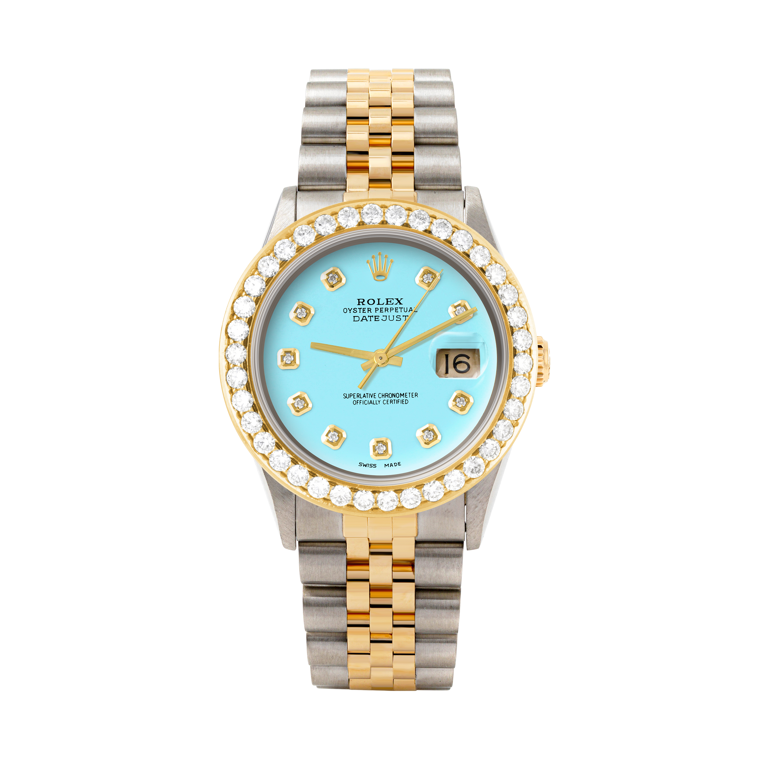 Rolex Datejust 36mm TWO TONE 16233 Tiffany Blue  Dial | Diamond Hour Markers | 2.5ct Diamond Bezel