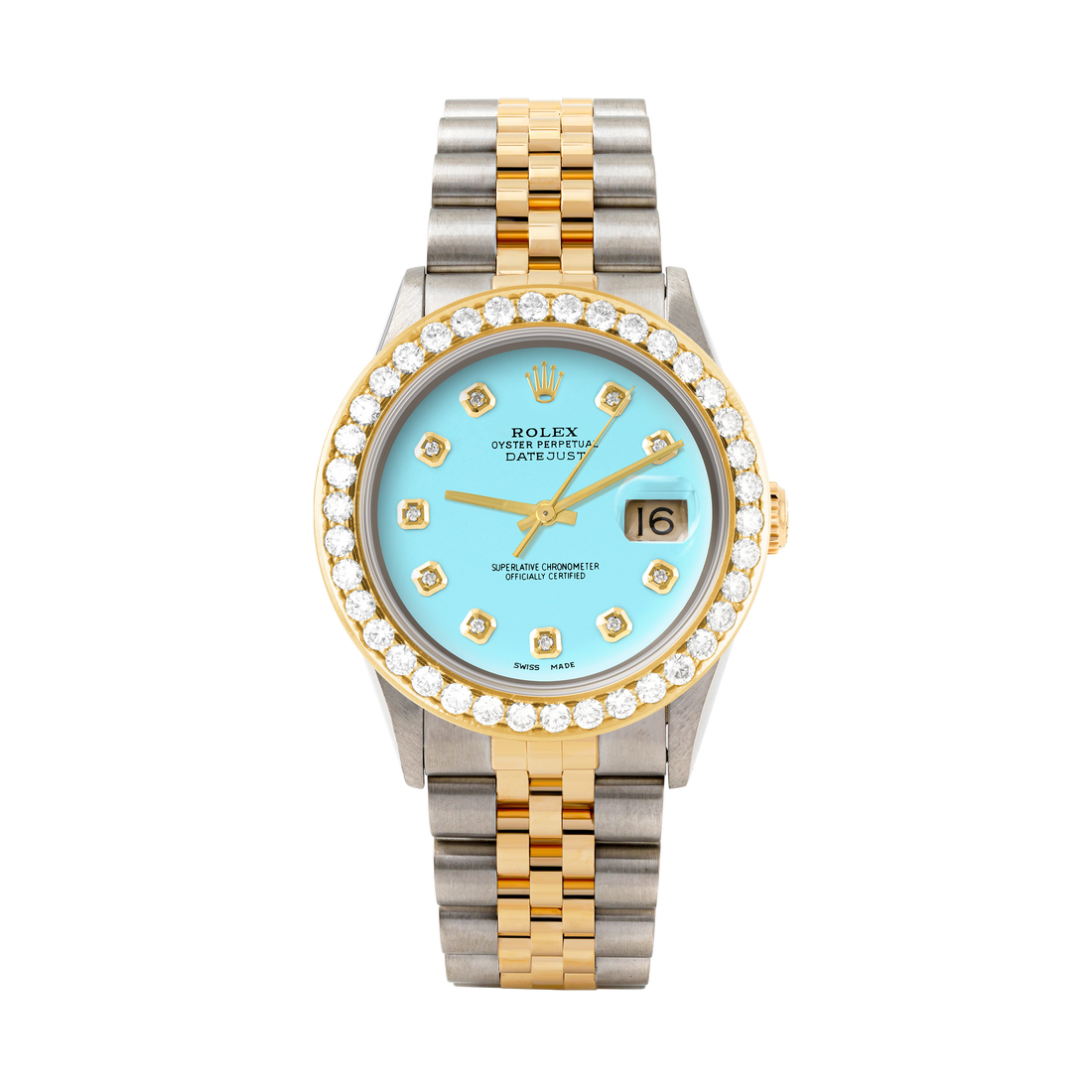 Rolex Datejust 36mm TWO TONE 16233 Tiffany Blue  Dial | Diamond Hour Markers | 2.5ct Diamond Bezel