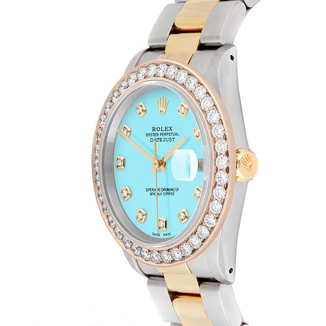 Rolex Datejust 36mm TWO TONE 16233 Tiffany Blue  Dial | Diamond Hour Markers | 2.5ct Diamond Bezel