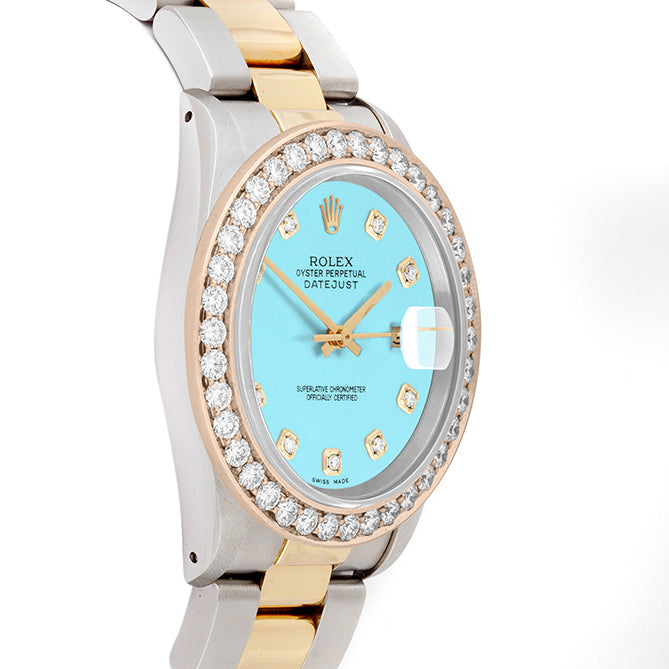 Rolex Datejust 36mm TWO TONE 16233 Tiffany Blue  Dial | Diamond Hour Markers | 2.5ct Diamond Bezel
