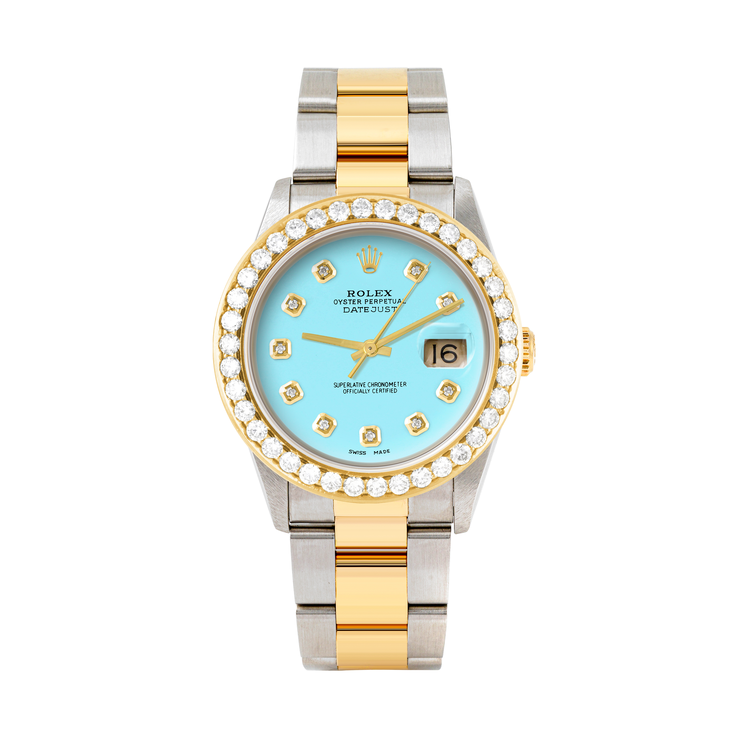 Rolex Datejust 36mm TWO TONE 16233 Tiffany Blue  Dial | Diamond Hour Markers | 2.5ct Diamond Bezel