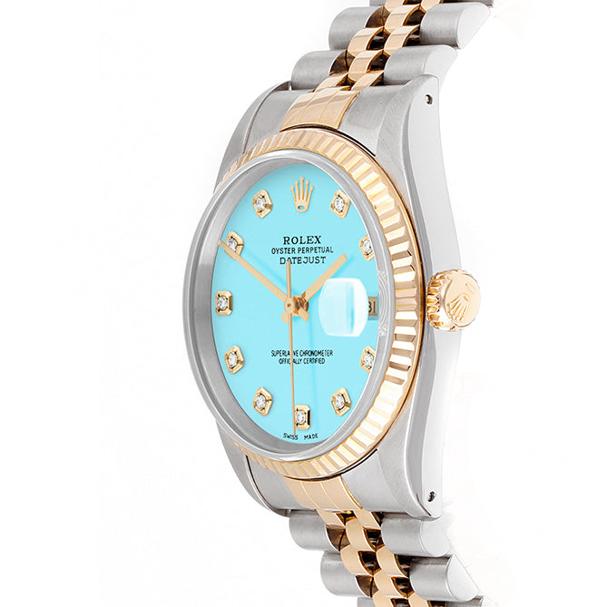 Rolex Datejust 36mm TWO TONE 16233 Tiffany Blue Dial | Diamond  Hour Markers | Fluted Bezel