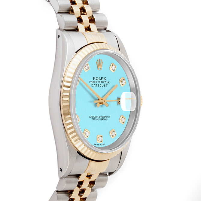 Rolex Datejust 36mm TWO TONE 16233 Tiffany Blue Dial | Diamond  Hour Markers | Fluted Bezel